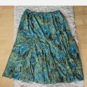 Coldwater Creek Womens Lined Maxi Skirt Size Petite XL Green Bohemian Lagenlook